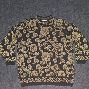 Vintage 90s Alfred Dunner Black and Gold Sweater